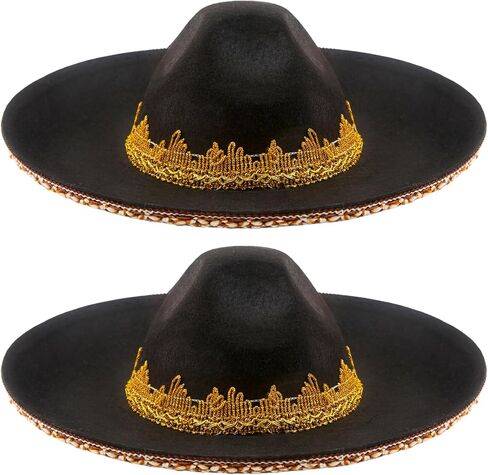2 Pack Mexican Sombrero Hat Black شعرت قبعة Sombrero كبيرة للمراهقين الأطفال الحفلات المكسيكية ملحقات إكسسوارات in Saudi Arabia