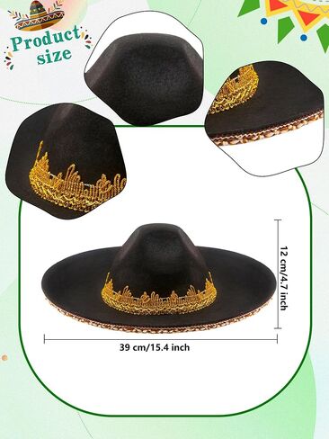 2 Pack Mexican Sombrero Hat Black شعرت قبعة Sombrero كبيرة للمراهقين الأطفال الحفلات المكسيكية ملحقات إكسسوارات in Saudi Arabia