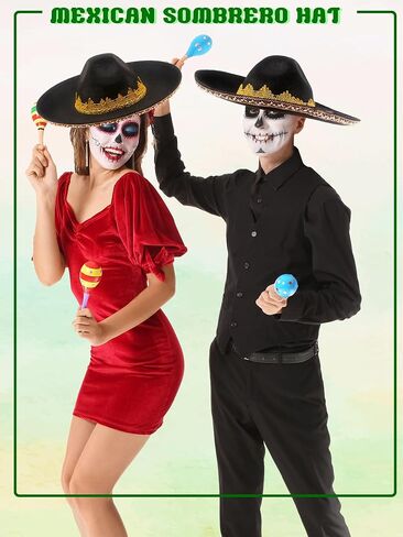 2 Pack Mexican Sombrero Hat Black شعرت قبعة Sombrero كبيرة للمراهقين الأطفال الحفلات المكسيكية ملحقات إكسسوارات in Saudi Arabia