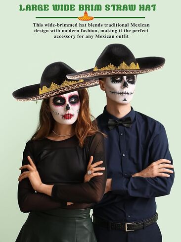 2 Pack Mexican Sombrero Hat Black شعرت قبعة Sombrero كبيرة للمراهقين الأطفال الحفلات المكسيكية ملحقات إكسسوارات in Saudi Arabia