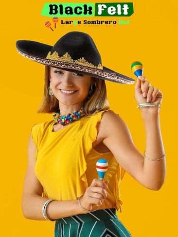 2 Pack Mexican Sombrero Hat Black شعرت قبعة Sombrero كبيرة للمراهقين الأطفال الحفلات المكسيكية ملحقات إكسسوارات in Saudi Arabia