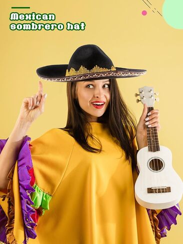 2 Pack Mexican Sombrero Hat Black شعرت قبعة Sombrero كبيرة للمراهقين الأطفال الحفلات المكسيكية ملحقات إكسسوارات in Saudi Arabia