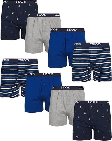 IZOD Men's Underwear - Classic Knit Boxers (8 Pack), Size XX-Large, BlueStripeHeather GreyPrint in Saudi Arabia