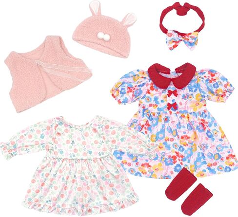 2 Set Reborn Doll Clothes for 20-22 inch Girl Dolls,6PCS Baby Doll Clothes Accessories Outfits Include Dress Coat Headband Hat Socks（No Dolls） in Kuwait
