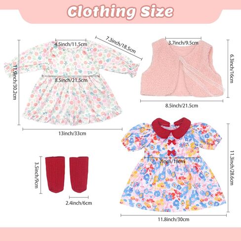 2 Set Reborn Doll Clothes for 20-22 inch Girl Dolls,6PCS Baby Doll Clothes Accessories Outfits Include Dress Coat Headband Hat Socks（No Dolls） in Kuwait