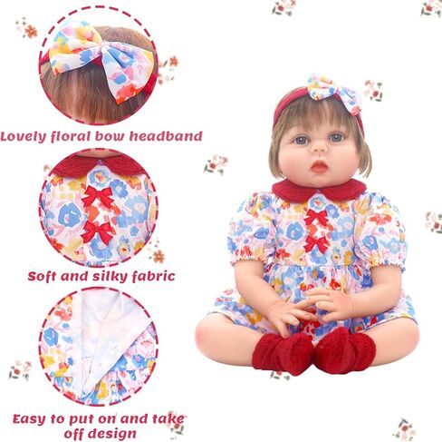 2 Set Reborn Doll Clothes for 20-22 inch Girl Dolls,6PCS Baby Doll Clothes Accessories Outfits Include Dress Coat Headband Hat Socks（No Dolls） in Kuwait