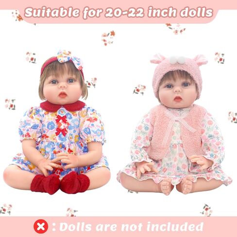 2 Set Reborn Doll Clothes for 20-22 inch Girl Dolls,6PCS Baby Doll Clothes Accessories Outfits Include Dress Coat Headband Hat Socks（No Dolls） in Kuwait