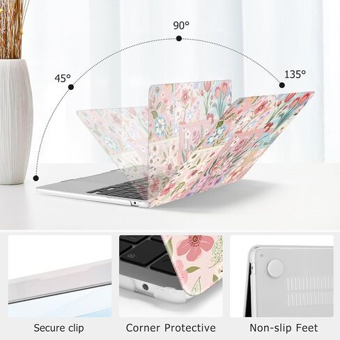 MOSISO Compatible with MacBook Air 13 inch Case 2025 2024 2023 2022 M4 A3240 M3 A3113 M2 A2681, Spliced Flowers Plastic Hard Shell&Keyboard Cover&Screen Film for MacBook Air 13.6 inch Case, Pink in Saudi Arabia