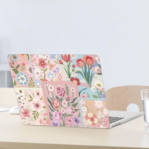 MOSISO Compatible with MacBook Air 13 inch Case 2025 2024 2023 2022 M4 A3240 M3 A3113 M2 A2681, Spliced Flowers Plastic Hard Shell&Keyboard Cover&Screen Film for MacBook Air 13.6 inch Case, Pink in Saudi Arabia