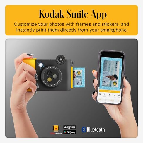 كاميرا KODAK Smile+ اللاسلكية للطباعة الفورية الرقمية مع عدسة متغيرة التأثير، ومطبوعات صور لاصقة مقاس 2x3 بوصة، وتقنية طباعة Zink، متوافقة مع أجهزة iOS وAndroid - أسود in Kuwait