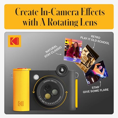 كاميرا KODAK Smile+ اللاسلكية للطباعة الفورية الرقمية مع عدسة متغيرة التأثير، ومطبوعات صور لاصقة مقاس 2x3 بوصة، وتقنية طباعة Zink، متوافقة مع أجهزة iOS وAndroid - أسود in Kuwait