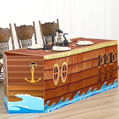Oudain 72 x 30 Inch Pirate Party Tablecloth with Prow Cardboard Pirate Ship Table Cover Decorations for Birthday Graduation Jungle Adventure Nautical Party Favors Supplies in Saudi Arabia