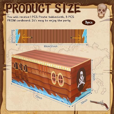 Oudain 72 x 30 Inch Pirate Party Tablecloth with Prow Cardboard Pirate Ship Table Cover Decorations for Birthday Graduation Jungle Adventure Nautical Party Favors Supplies in Saudi Arabia