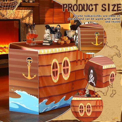 Oudain 72 x 30 Inch Pirate Party Tablecloth with Prow Cardboard Pirate Ship Table Cover Decorations for Birthday Graduation Jungle Adventure Nautical Party Favors Supplies in Saudi Arabia