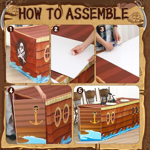 Oudain 72 x 30 Inch Pirate Party Tablecloth with Prow Cardboard Pirate Ship Table Cover Decorations for Birthday Graduation Jungle Adventure Nautical Party Favors Supplies in Saudi Arabia