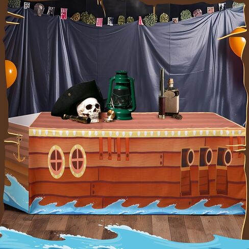 Oudain 72 x 30 Inch Pirate Party Tablecloth with Prow Cardboard Pirate Ship Table Cover Decorations for Birthday Graduation Jungle Adventure Nautical Party Favors Supplies in Saudi Arabia