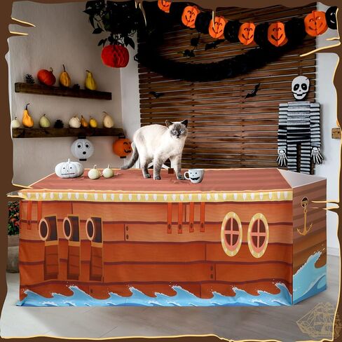Oudain 72 x 30 Inch Pirate Party Tablecloth with Prow Cardboard Pirate Ship Table Cover Decorations for Birthday Graduation Jungle Adventure Nautical Party Favors Supplies in Saudi Arabia