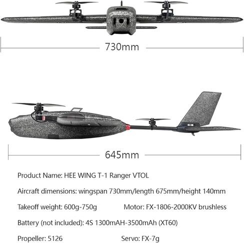Ranger T1 VTOL Remote Control Airplane with Camera, 2.4G EPP RC Plane Vertical Takeoff Landing Fixed-Wing RC Aircraft with Flight Controller, Helicopter Toy Gift -RTF in Kuwait