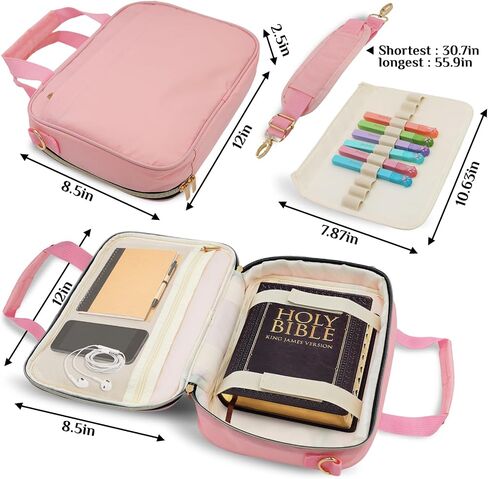 Bible Cover Case for Women & Girls, Large Pink Organizer Bag with Shoulder Strap & Handle, Ideal Christian Gift for Church in Saudi Arabia