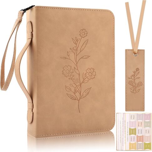 Bible Cover Case,Premium Bible Case,Leather Bible Cover with Handles and Detachable Wristband,Large Bag for Bible Study,Communion,Minimalist Floral Design,Gifts for Women Men in Saudi Arabia