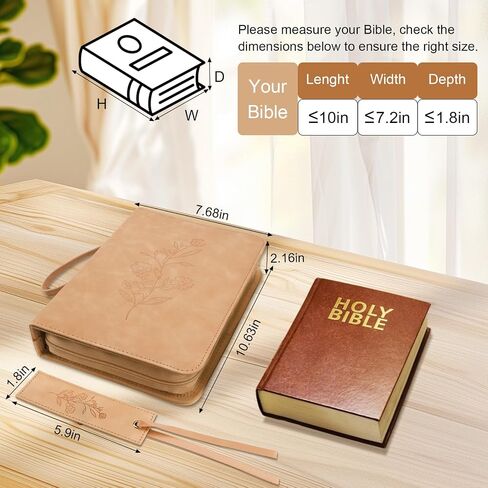 Bible Cover Case,Premium Bible Case,Leather Bible Cover with Handles and Detachable Wristband,Large Bag for Bible Study,Communion,Minimalist Floral Design,Gifts for Women Men in Saudi Arabia
