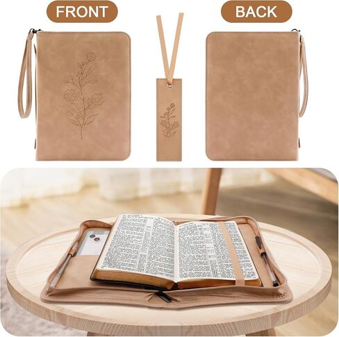 Bible Cover Case,Premium Bible Case,Leather Bible Cover with Handles and Detachable Wristband,Large Bag for Bible Study,Communion,Minimalist Floral Design,Gifts for Women Men in Saudi Arabia