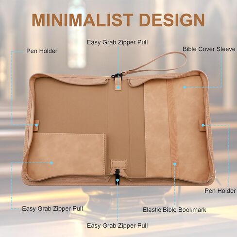 Bible Cover Case,Premium Bible Case,Leather Bible Cover with Handles and Detachable Wristband,Large Bag for Bible Study,Communion,Minimalist Floral Design,Gifts for Women Men in Saudi Arabia