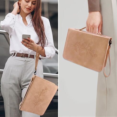 Bible Cover Case,Premium Bible Case,Leather Bible Cover with Handles and Detachable Wristband,Large Bag for Bible Study,Communion,Minimalist Floral Design,Gifts for Women Men in Saudi Arabia