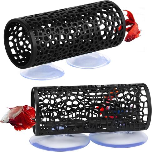 2pcs زخرفة أسود Betta Aquarium ، إكسسوارات Betta Fish Tank مع كوب الشفط ، ألعاب موائل الديكور المخفية لتربية الروبيان الأسماك الصغيرة تلعب وراحة in Saudi Arabia