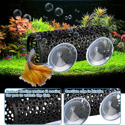 2pcs زخرفة أسود Betta Aquarium ، إكسسوارات Betta Fish Tank مع كوب الشفط ، ألعاب موائل الديكور المخفية لتربية الروبيان الأسماك الصغيرة تلعب وراحة in Saudi Arabia