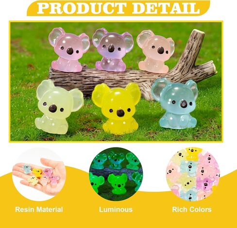 Mini Resin Koala, 24Pcs Luminous Koala Figurines, Glow in The Dark Animal Ornament, Tiny Koalas Statues for Garden Doll Room Micro Landscape Home in Saudi Arabia