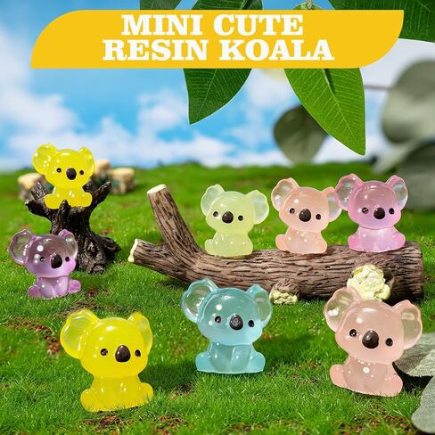Mini Resin Koala, 24Pcs Luminous Koala Figurines, Glow in The Dark Animal Ornament, Tiny Koalas Statues for Garden Doll Room Micro Landscape Home in Saudi Arabia
