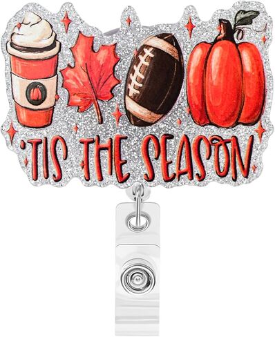 TIS The Season Fall Pumpkin Badge Beads Autumn Retractable Retractible Retraction For Nurse Doctor Teacher Exhiviving Badge Cenligh in Kuwait