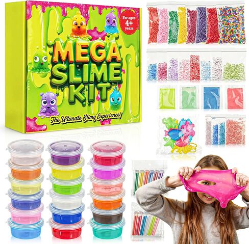مجموعة SPIME للفتيات الذين تتراوح أعمارهم بين 8-12 - حزمة 66pc ، و 18 لونًا ، ومجموعة Mega Slime Making - مجموعة من السهل التنظيف - مجموعة حرفية ممتعة ، وتوهج في الظلام والخرز - نشاط آمن وسهل للأطفال الذين تتراوح أعمارهم بين 5 سنوات in Kuwait