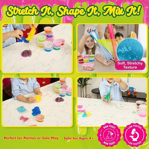 مجموعة SPIME للفتيات الذين تتراوح أعمارهم بين 8-12 - حزمة 66pc ، و 18 لونًا ، ومجموعة Mega Slime Making - مجموعة من السهل التنظيف - مجموعة حرفية ممتعة ، وتوهج في الظلام والخرز - نشاط آمن وسهل للأطفال الذين تتراوح أعمارهم بين 5 سنوات in Kuwait