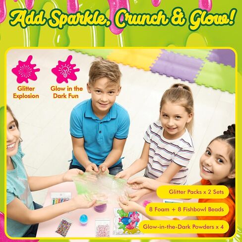 مجموعة SPIME للفتيات الذين تتراوح أعمارهم بين 8-12 - حزمة 66pc ، و 18 لونًا ، ومجموعة Mega Slime Making - مجموعة من السهل التنظيف - مجموعة حرفية ممتعة ، وتوهج في الظلام والخرز - نشاط آمن وسهل للأطفال الذين تتراوح أعمارهم بين 5 سنوات in Kuwait
