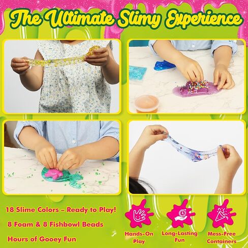 مجموعة SPIME للفتيات الذين تتراوح أعمارهم بين 8-12 - حزمة 66pc ، و 18 لونًا ، ومجموعة Mega Slime Making - مجموعة من السهل التنظيف - مجموعة حرفية ممتعة ، وتوهج في الظلام والخرز - نشاط آمن وسهل للأطفال الذين تتراوح أعمارهم بين 5 سنوات in Kuwait
