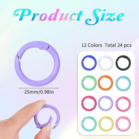 1 Inch Colorful Ring Clips, 24 Pcs Metal Keychain Clasps Loose Leaf Round Binder Spring O Ring Clasp Keychain Clips Binder Rings for Paper Binding Crafts Index Cards Book Assorted Sizes (12 Colors) in Saudi Arabia