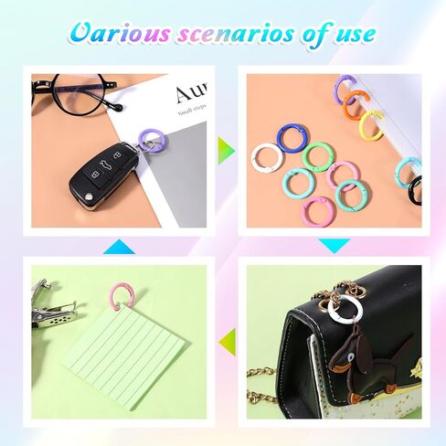 1 Inch Colorful Ring Clips, 24 Pcs Metal Keychain Clasps Loose Leaf Round Binder Spring O Ring Clasp Keychain Clips Binder Rings for Paper Binding Crafts Index Cards Book Assorted Sizes (12 Colors) in Saudi Arabia