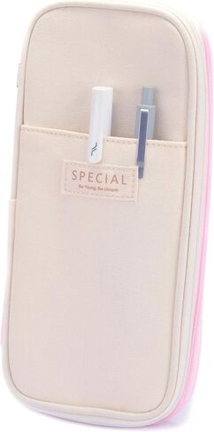 سعة كبيرة كبيرة خاصة لطيفة جمالية preppy canvas قلم القلم القلم رصاص حقيبة حقيبة الحقائب مع مقصورات سستة ، وقلم القلم للبالغين من مدرسة البنات (البيج/الوردي) in Kuwait