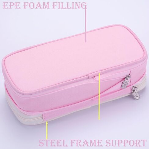 سعة كبيرة كبيرة خاصة لطيفة جمالية preppy canvas قلم القلم القلم رصاص حقيبة حقيبة الحقائب مع مقصورات سستة ، وقلم القلم للبالغين من مدرسة البنات (البيج/الوردي) in Kuwait