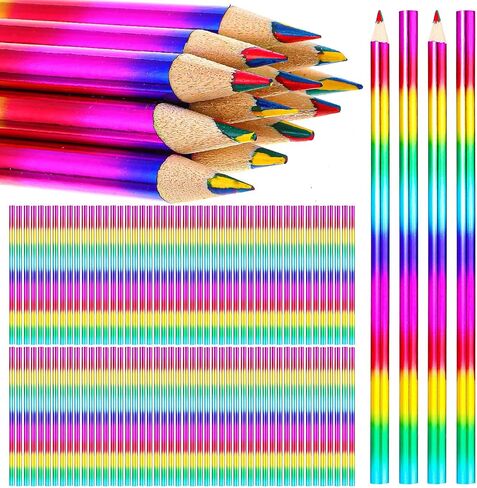 96pcs قوس قزح أقلام الرصاص-4-in-1 بأقلام خشبية متعددة الألوان للمستلزمات الفنية ، والهدايا الصغيرة ، والمكافآت والرسم الإبداعي in Kuwait