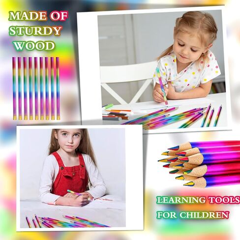 96pcs قوس قزح أقلام الرصاص-4-in-1 بأقلام خشبية متعددة الألوان للمستلزمات الفنية ، والهدايا الصغيرة ، والمكافآت والرسم الإبداعي in Kuwait
