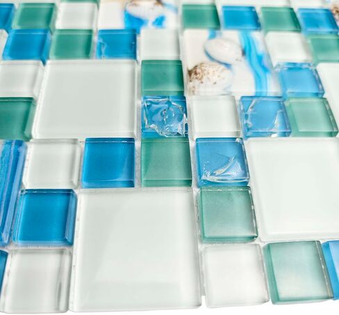 بلاط الزجاج الساحلي الفسيفساء باكسبلاش باكسبلاش مع لهجات قذيفة حقيقية قزحي in Kuwait