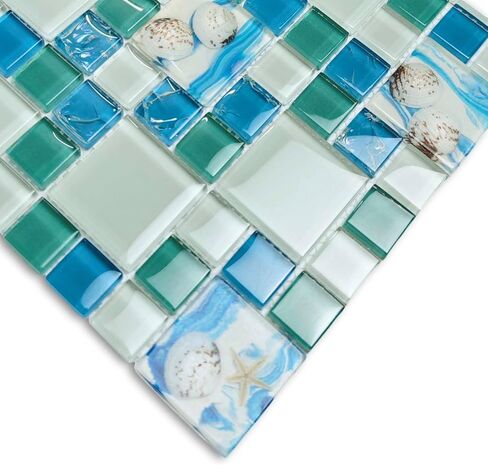 بلاط الزجاج الساحلي الفسيفساء باكسبلاش باكسبلاش مع لهجات قذيفة حقيقية قزحي in Kuwait