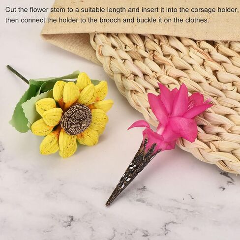 MECCANIXITY Corsage Decorative Holder, Alloy Lapel Pin Brooch Vase 42mm for Wedding Party Prom DIY Charms Bronze Tone Pack of 4 in Saudi Arabia