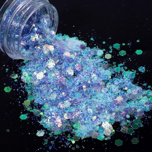 8 Jar Chunky Glitter, Magic Nail Glitter for Nail Art, Holographic Fine Glitter, Face Glitter for Women, Crafts, Makeup, Festival, Party (8 Styles) in Saudi Arabia