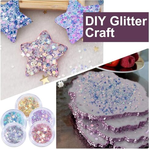 8 Jar Chunky Glitter, Magic Nail Glitter for Nail Art, Holographic Fine Glitter, Face Glitter for Women, Crafts, Makeup, Festival, Party (8 Styles) in Saudi Arabia