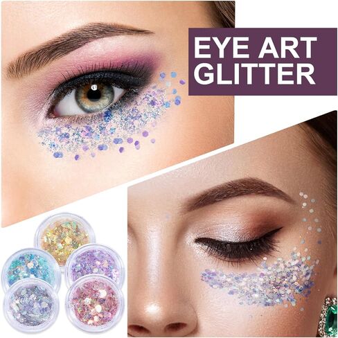 8 Jar Chunky Glitter, Magic Nail Glitter for Nail Art, Holographic Fine Glitter, Face Glitter for Women, Crafts, Makeup, Festival, Party (8 Styles) in Saudi Arabia