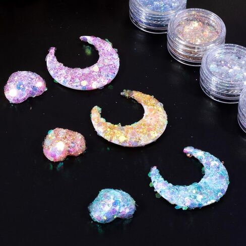 8 Jar Chunky Glitter, Magic Nail Glitter for Nail Art, Holographic Fine Glitter, Face Glitter for Women, Crafts, Makeup, Festival, Party (8 Styles) in Saudi Arabia